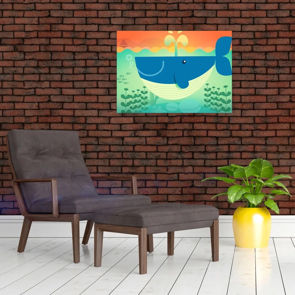 Obraz - Veselá veľryba v mori (70x50 cm)