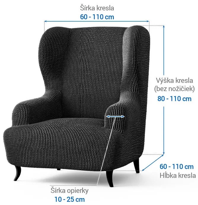 Bielastické poťahy COSTINA antracit kreslo ušiak (š. 60 - 110 cm)