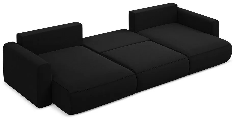 Čierna zamatová rozkladacia/s úložným priestorom rohová pohovka (do tvaru "U") Kapua – Makamii