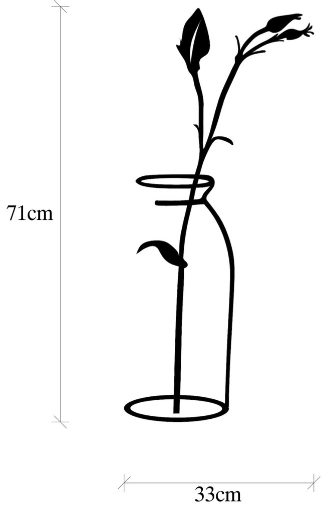 Nástenná kovová dekorácia Kvet vo Váze čierna