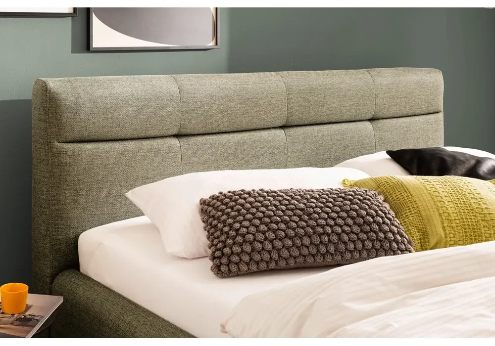 Zelená čalúnená dvojlôžková posteľ s úložným priestorom s roštom 180x200 cm Lotte - Meise Möbel