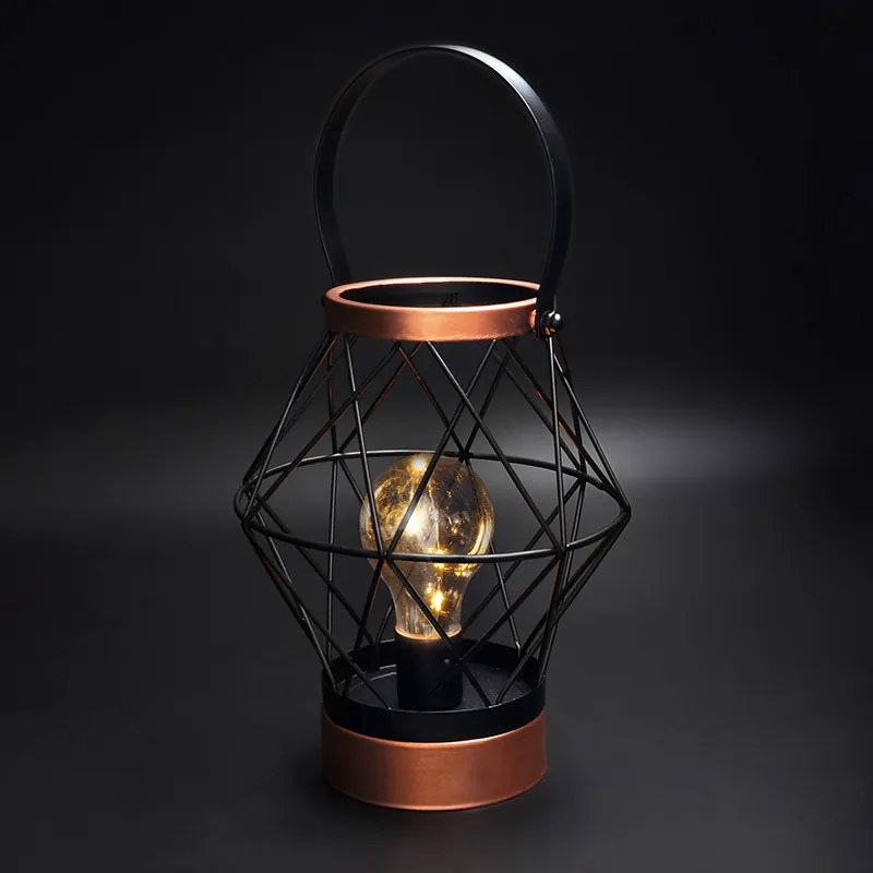 SOLIGHT Kovový lampáš so žiarovkou micro LED, teplá biela, 3xAA, 20cm