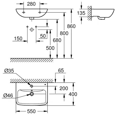 GROHE 39949000 - Umývadlo START EDGE 550 × 400 mm keramika/biela