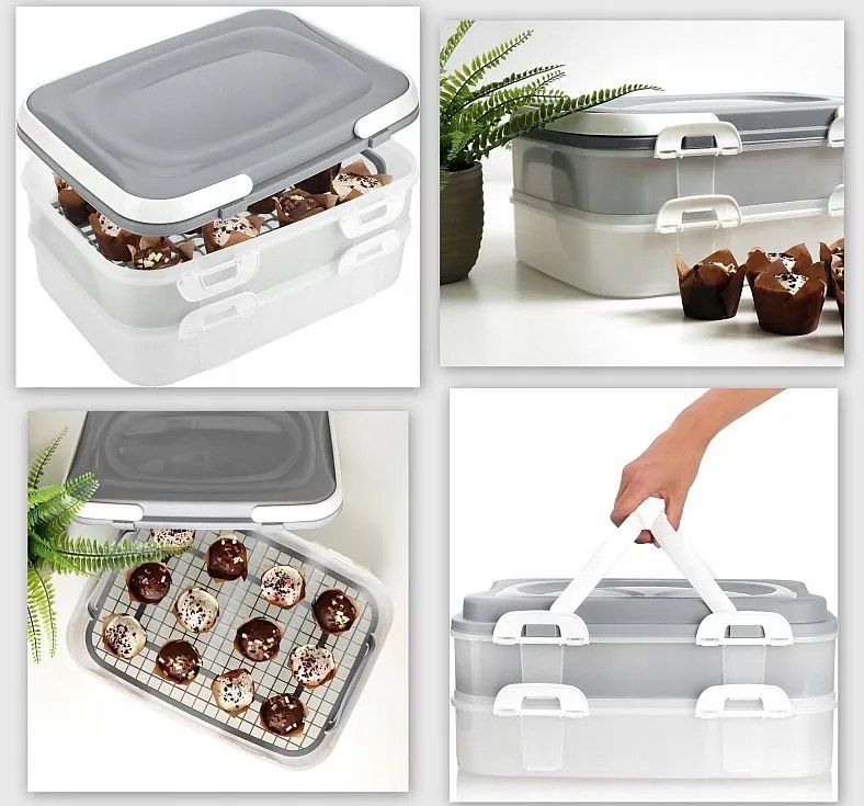 Úložný box na koláče a zákusky, PIKNIK, 3 poschodia, s úchytmi, mix farieb