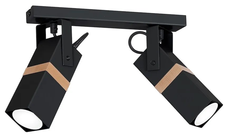 Bodové svietidlo Vidar, 2x drevené/čierne kovové tienidlo, b