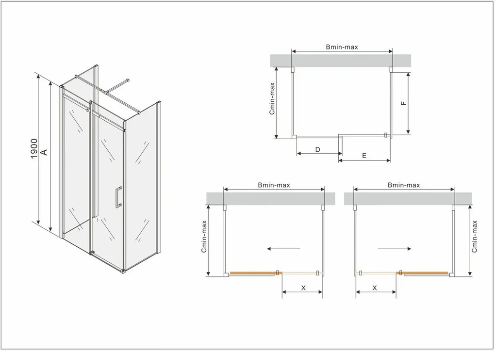 Mexen Omega, 3-stenný sprchovací kút s posuvnými dverami 160 (dvere) x 80 (stena) cm, 8mm číre sklo, chrómový profil, 825-160-080-03-00