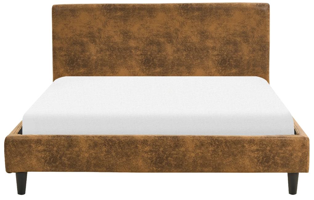 Čalúnená posteľ v imitácii kože 140 x 200 cm hnedá FITOU Beliani