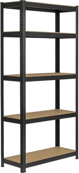Regál 180x90x30 cm lakovaný 5-policový, nosnosť 875 kg - čierny - 2ks
