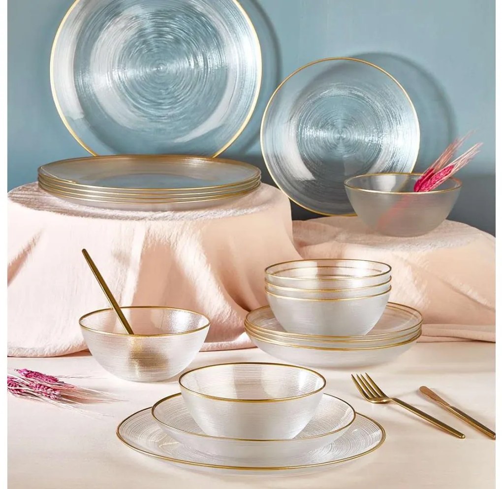 18-dielna jedálenská sada, číre sklo so zlatými detailmi