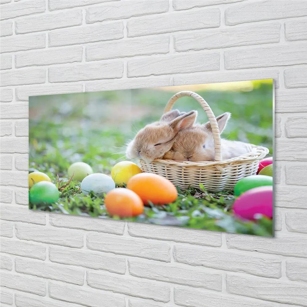 Sklenený obraz králiky vajcia 120x60 cm