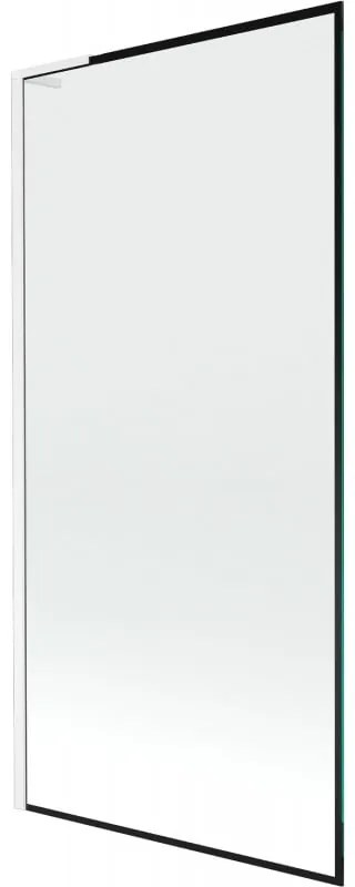 Mexen Next L, 1-krídlová vaňová zástena 90 x 150 cm, 6mm číre sklo-čierny vzor, biely profil, 895-090-000-03-70-20