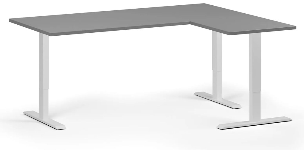 Výškovo nastaviteľný stôl, 180x140 cm, 3 motory, L/P, biela podnož, grafit