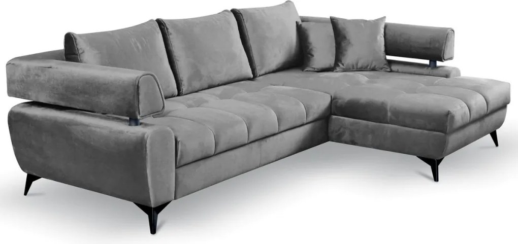 Rohová sedacia súprava Paris, stredne šedá látka, pravý roh