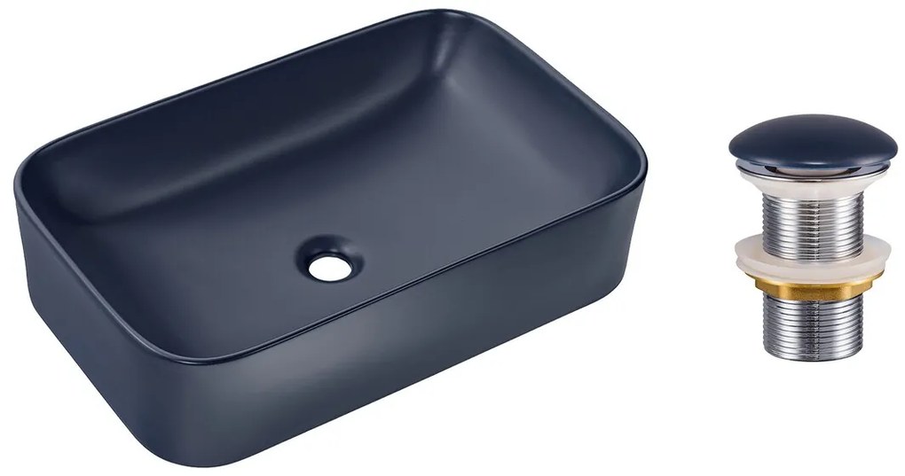 Súprava keramického umývadla na dosku a výpuste Kama 60 cm modrá