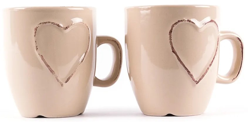 Sada kameninových hrnčekov Heart 150 ml, 2 ks, béžová