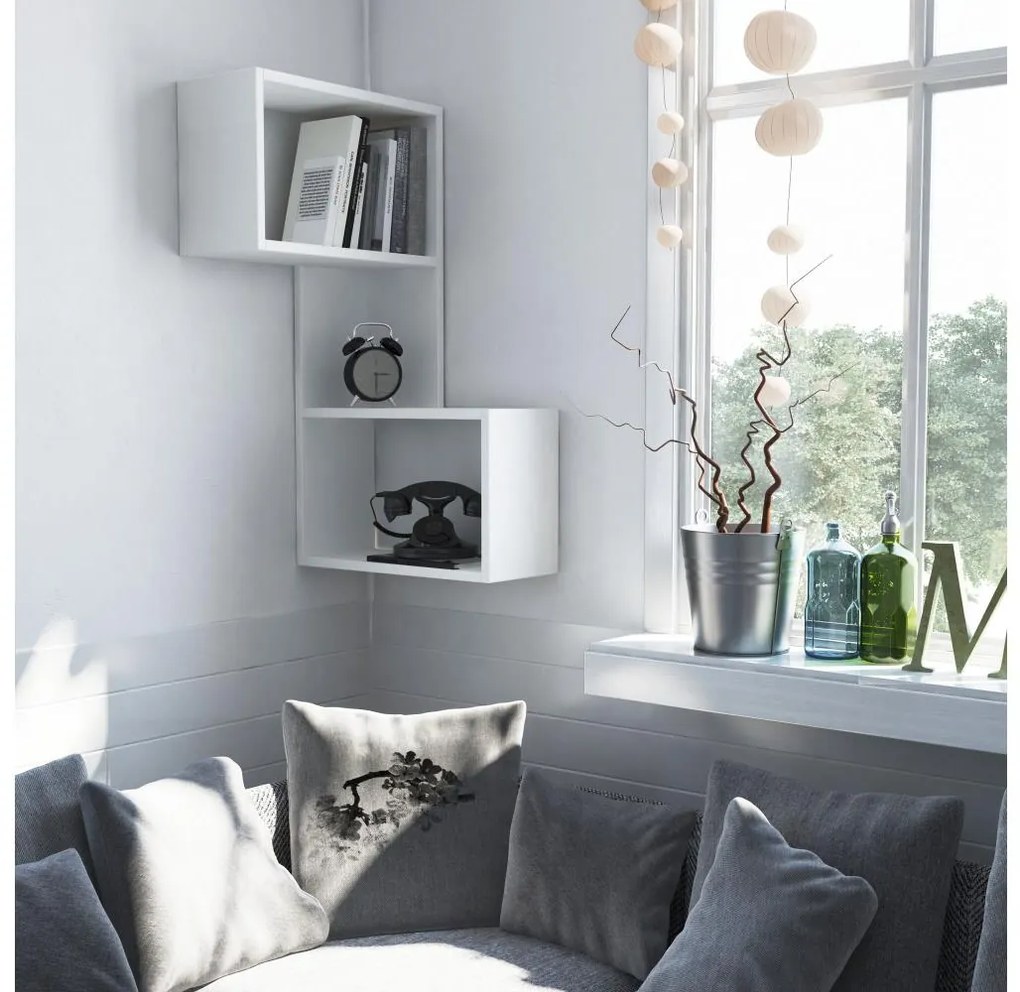 Rohová nástenná polica PART 85,5x47 cm biela