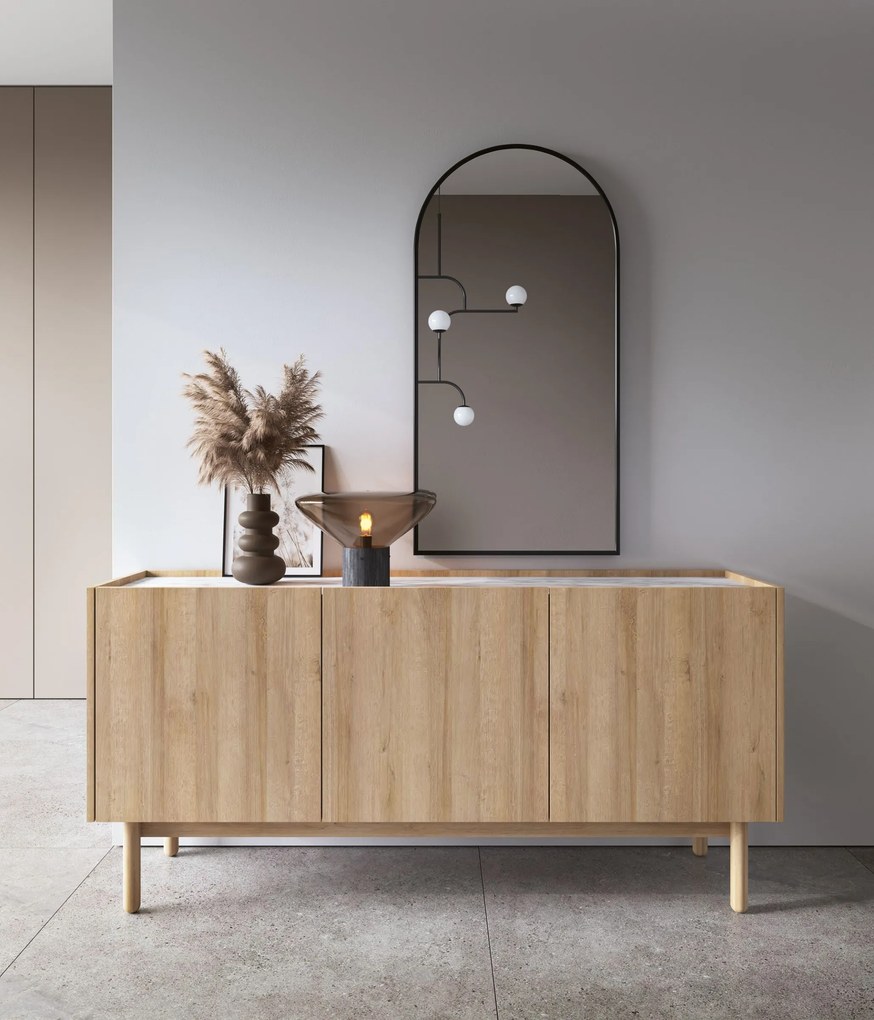 Komoda Boho La 144x68 cm dub riviéra/biely mramor