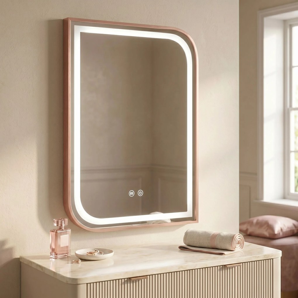 Rea ZONE, LED zrkadlo 60x80cm v ráme, brúsené ružové zlato, HOM-00300