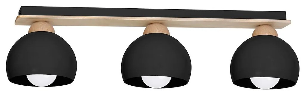 Stropné svietidlo Dama, 3x čierne kovové tienidlo, b/drevo