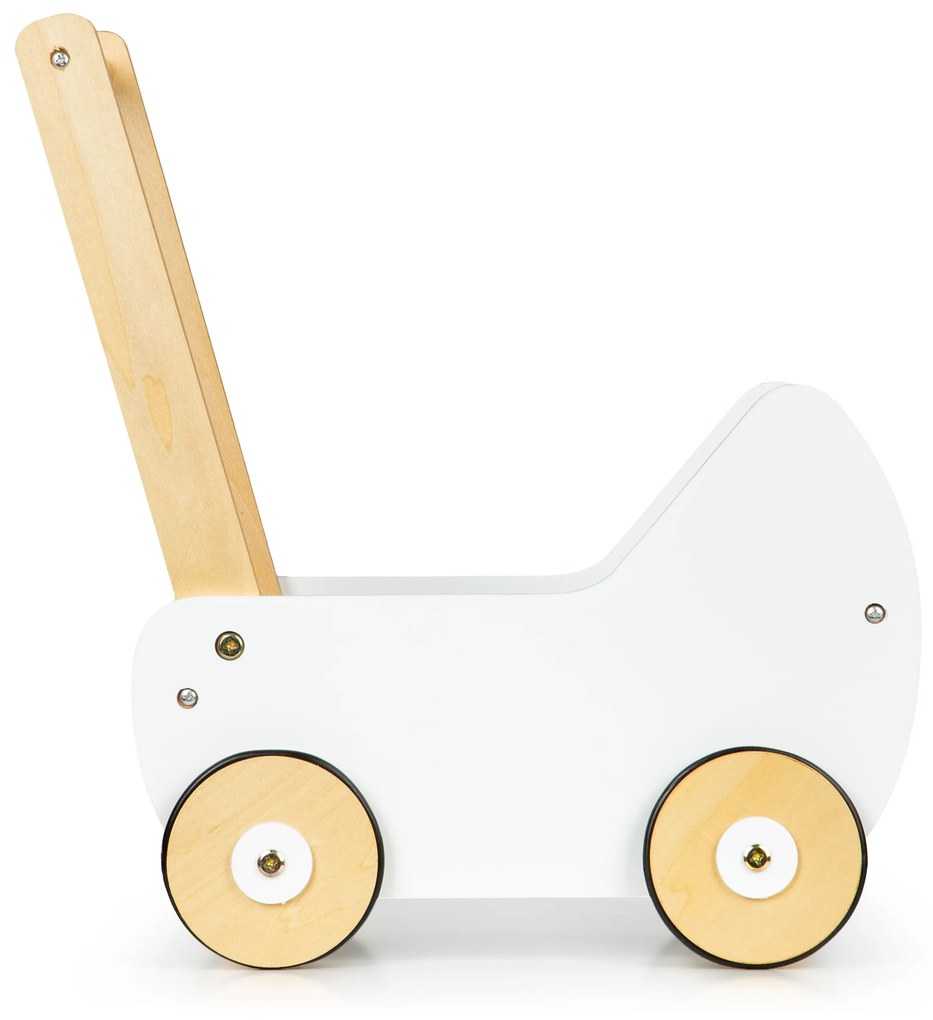 EcoToys Detský drevený kočík pre bábiky - biely