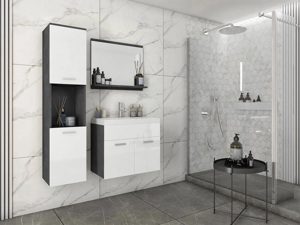 Kúpelňový nábytok Floryna, Farby: biela / šedý lesk, Sifón: bez sifónu, Umývadlová batéria: Platino BCZ 020M