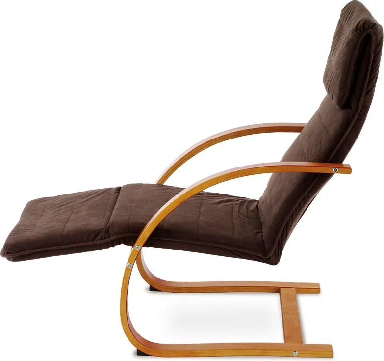 relax kreslo s výklopnou podnožou, čerešňa drevo, látka hnedá