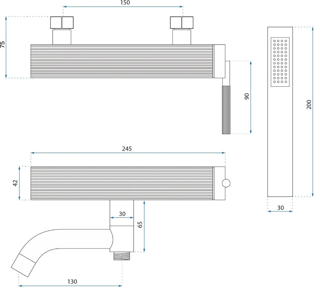 Rea Argon, vaňová batéria s ručnou sprchovou súpravou, brúsená oceľ, REA-B6452