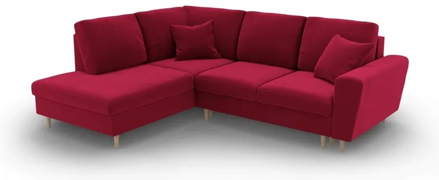 Červená zamatová rozkladacia/s úložným priestorom rohová pohovka (ľavý roh/do L) Kyoto – Cosmopolitan Design