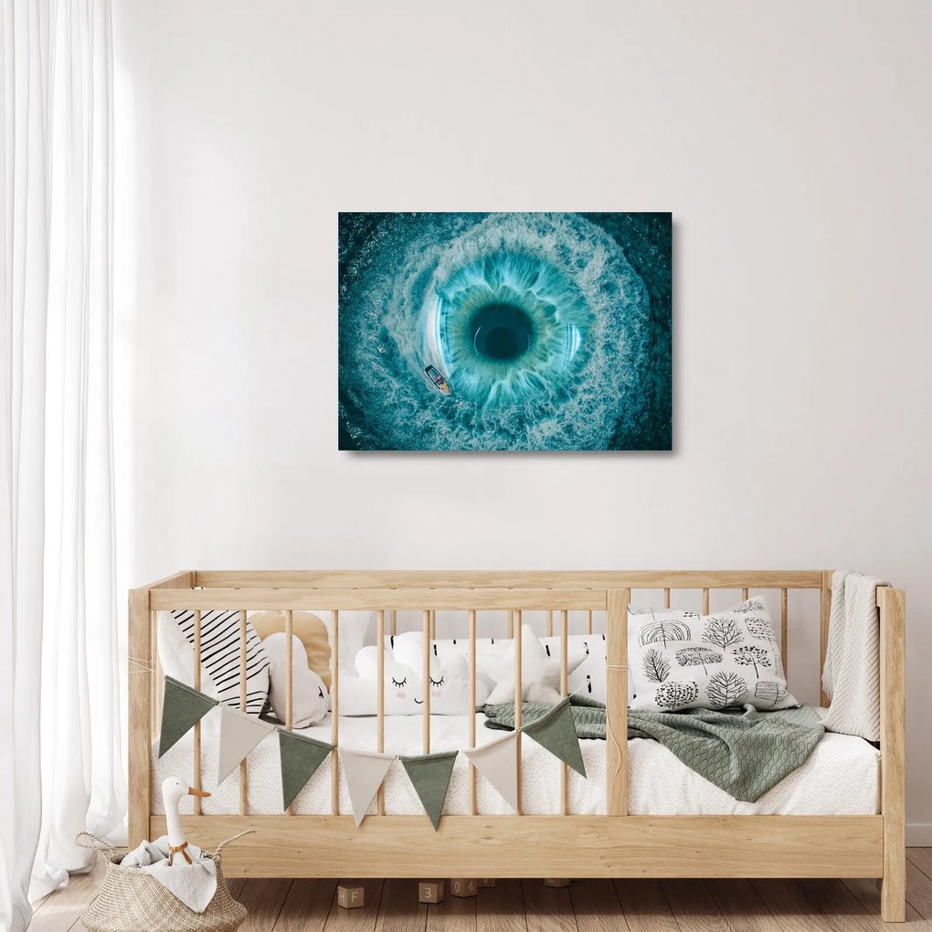 Sklenený obraz mora s loďkou (70x50 cm)