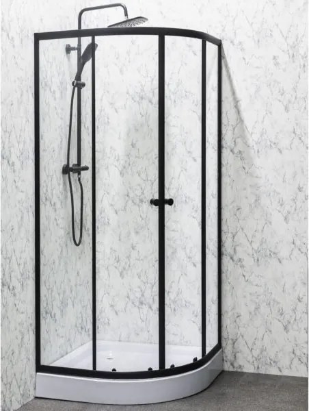 Novoterm Štvrťkruhový sprchový kút NV-Leo 90x90 čierna/transparent + vanička