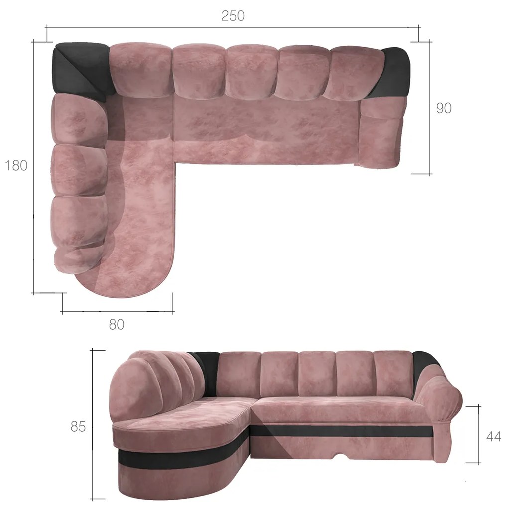 Rohová sedačka s rozkladom a úložným priestorom Belluno L - čierna / svetlosivá