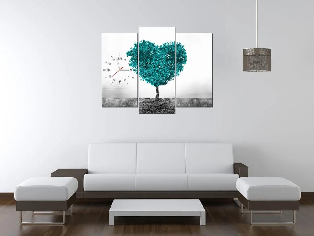 Gario Obraz s hodinami Tyrkysový strom lásky - 3 dielny Rozmery: 100 x 70 cm