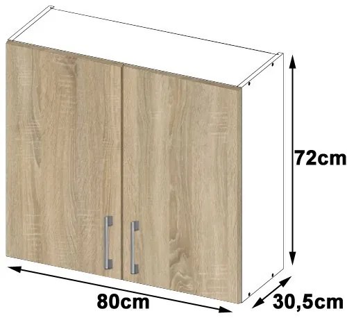 Kuchynská závesná skrinka Š 80cm D2 H720 Artus biela/sonoma