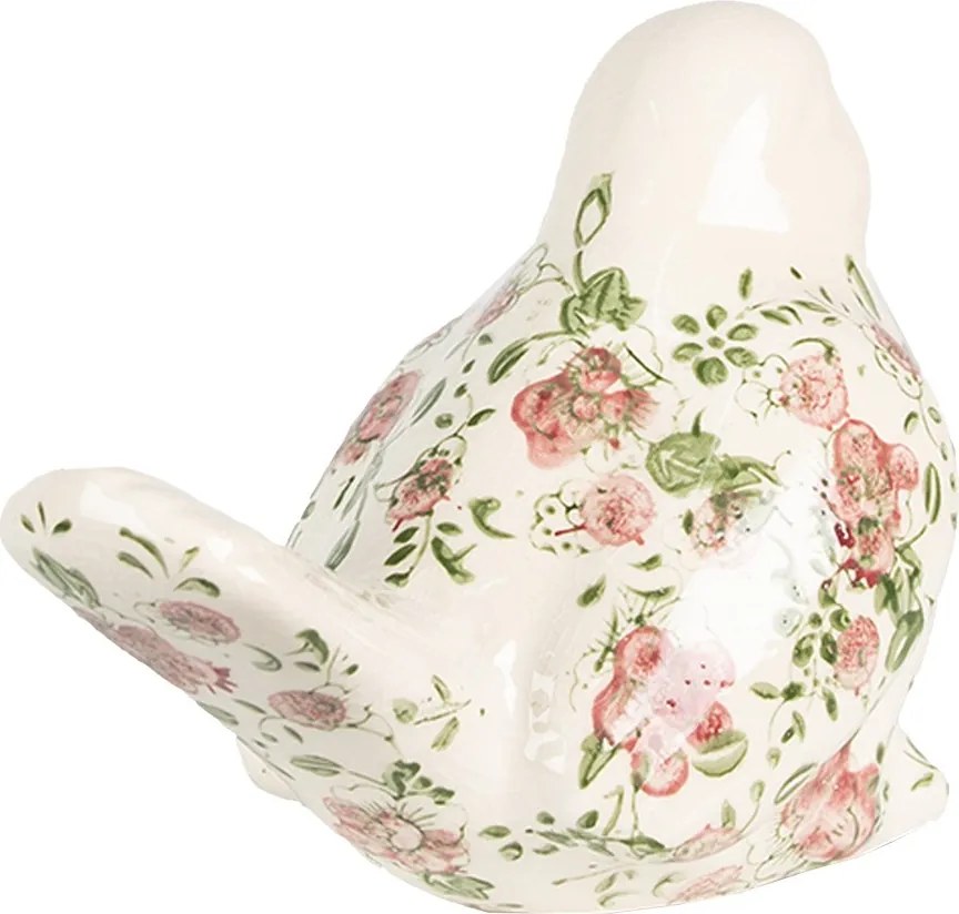 Keramický dekoračný vtáčik s ružovými kvetmi Lillia L - 19*11*14 cm