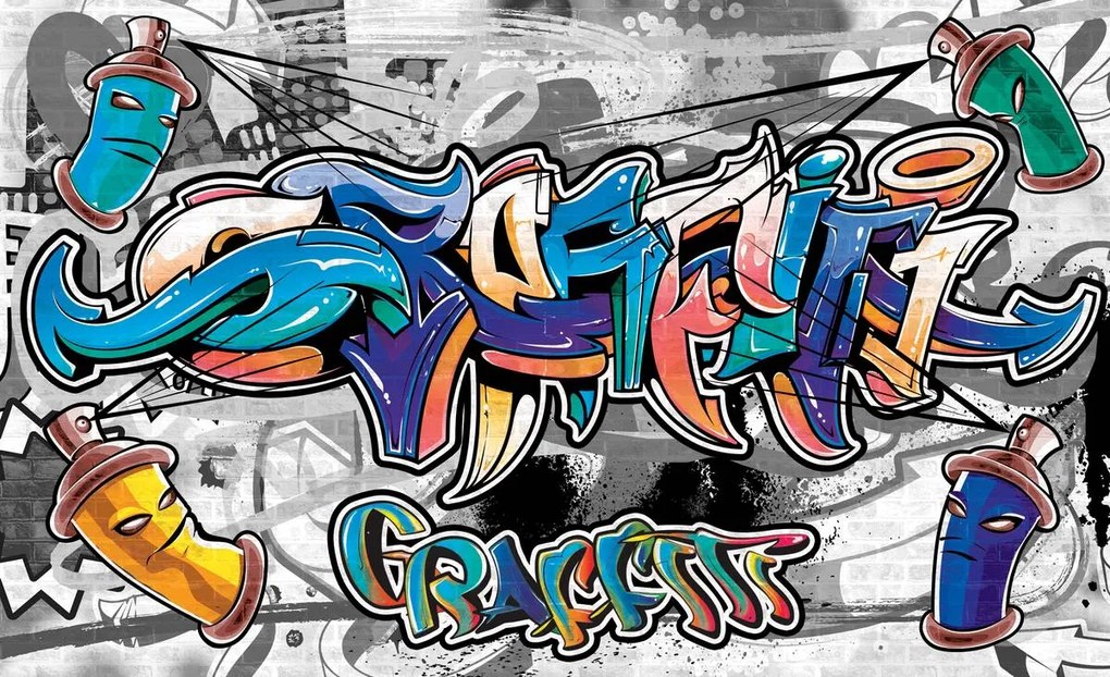 Fototapeta - Farebné Graffiti na šedej (254x184 cm)