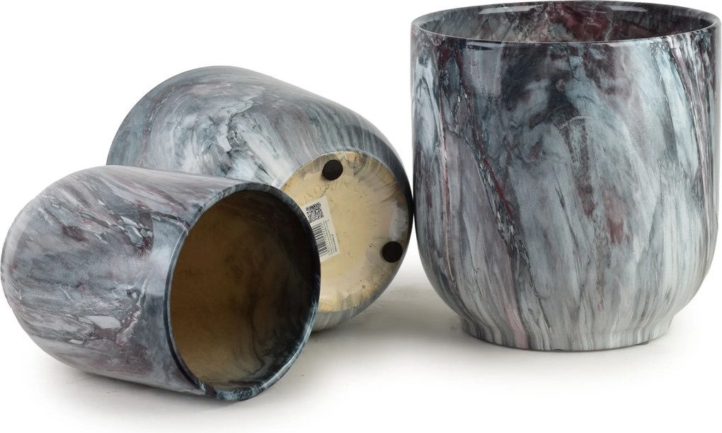 Sada 3 ks keramických květináčů NEVA MARBLE V modrá/šedá