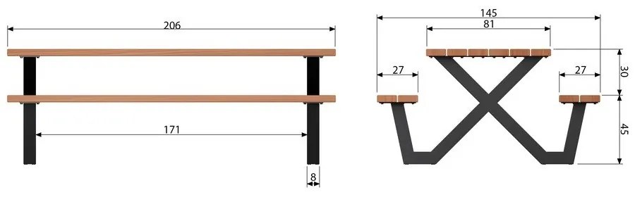 Záhradný jedálenský stôl s lavicami WOOOD Tablo, 206 x 145 cm