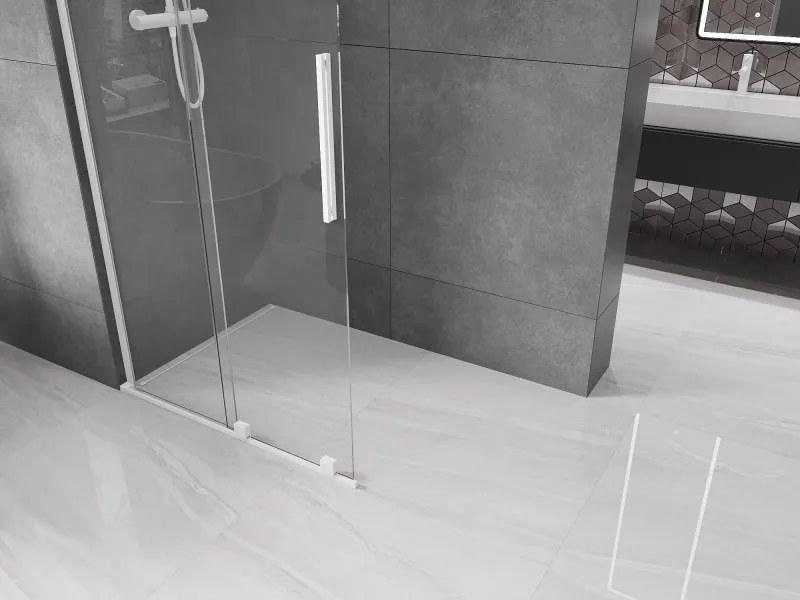 Mexen Velar L, posuvná sprchová zástena Walk-in 110 x 200 cm, 8mm číre sklo, biela matná, 871-110-003-03-20