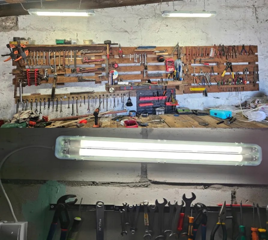 Sada LED svietidiel, hermetické svietidlo, 60 cm, 18 W, 2880 lm, 6500 K, do garáže, s plechom