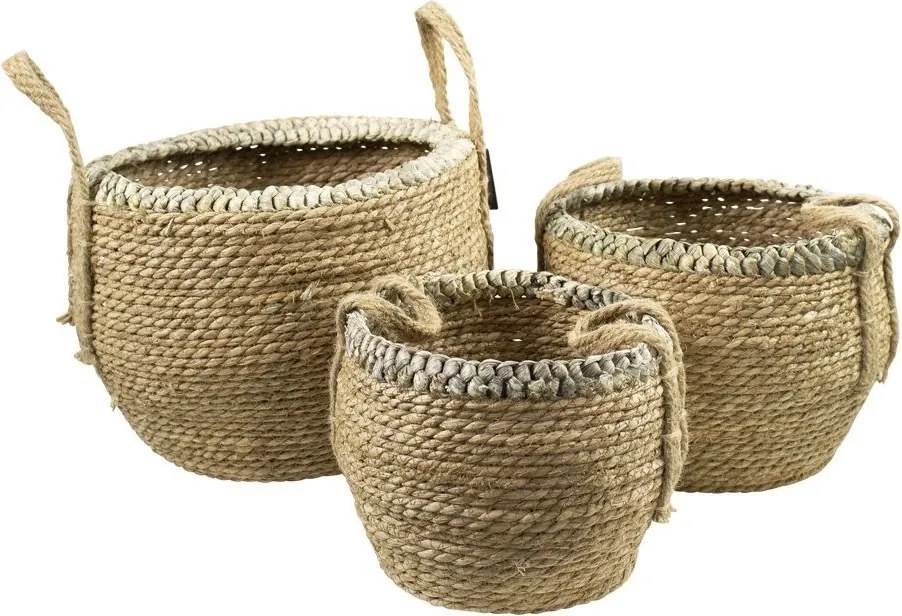 Koš z přírodního pleteného okraje (sada 3) - 38*38*26cm/31*31*23cm/26*26*21cm
