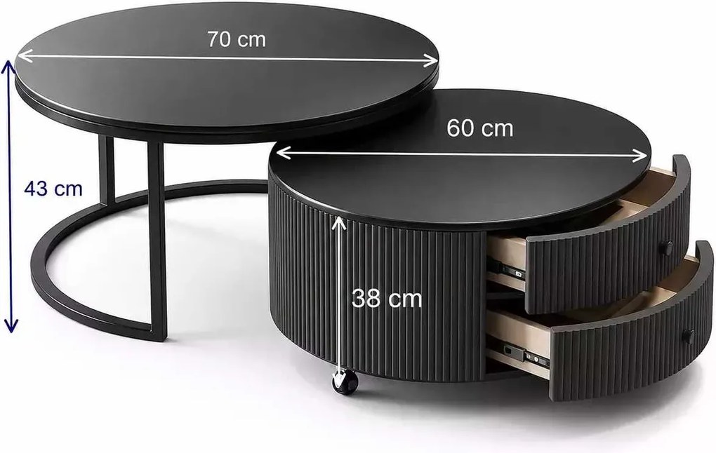 LuxuryForm DESIGN Konferenčný stolík ROYAL 80 / 60 cm – tmavý mramorový dekor (set 2 ks)