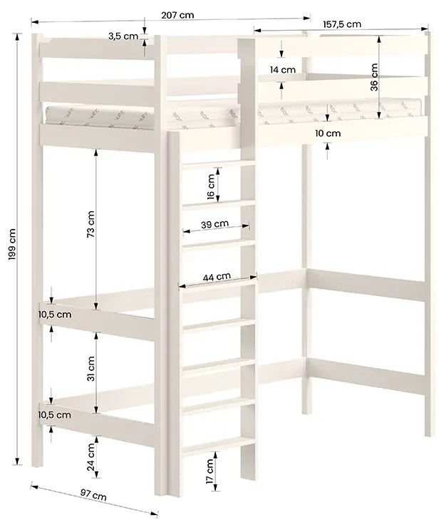 Vyvýšená detská posteľ Samio Zp 004 - Biely, 90x200