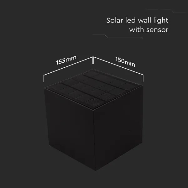 LED solárne nástenné svietidlo senzor LED/9W/3,7V 3000-5000K IP65 čierne