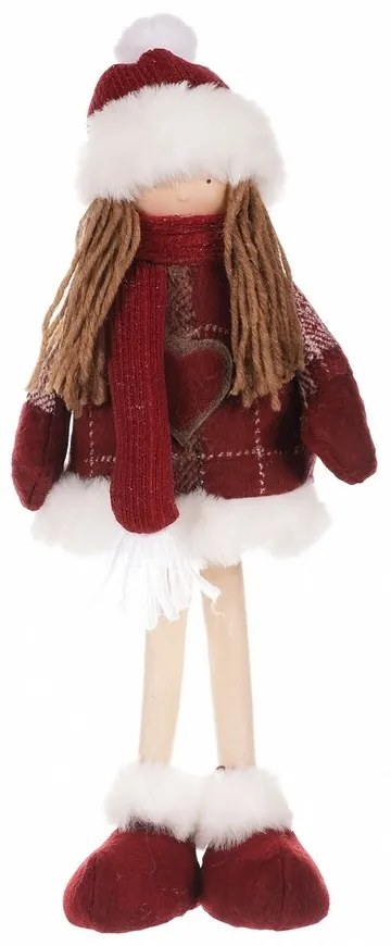 Vianočná dekorácia látkové dievčatko Kabátik, v. 35 cm, červená