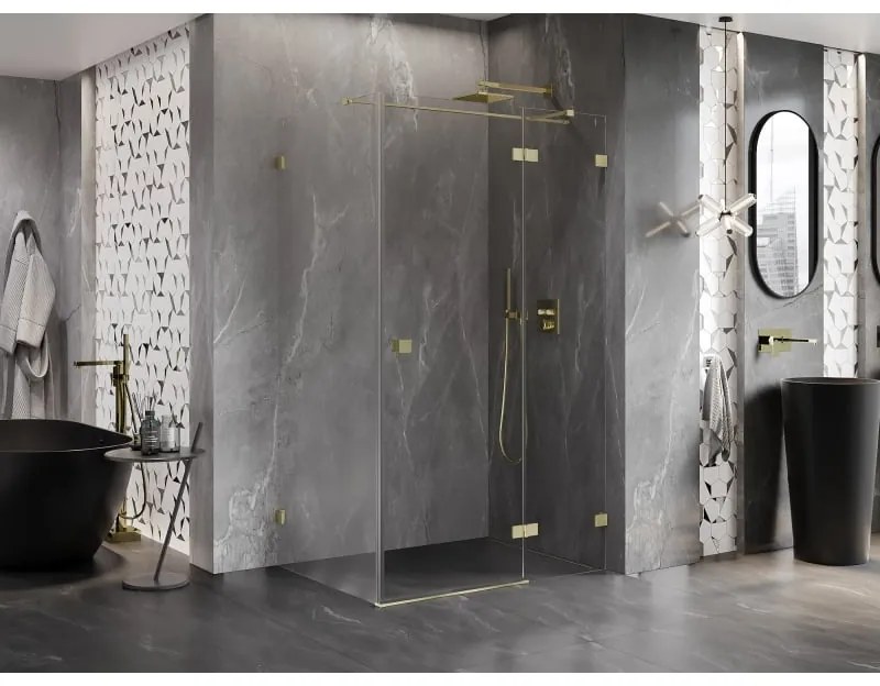 Mexen Lunar T, výklopný sprchový kút pravý 130 x 110 cm, 8mm číre sklo, zlatý kartáčovaný - 834T-130-110-55-00-P