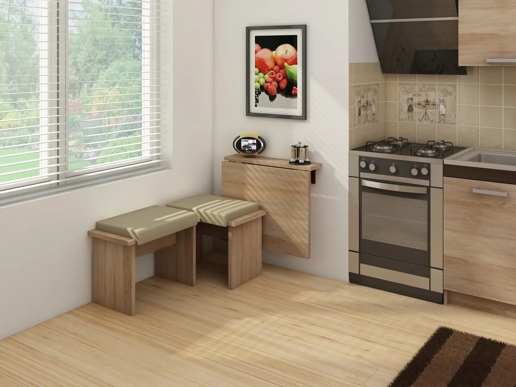 Rozkladací jedálenský stôl Elston 7 (dub sonoma svetlá) (pre 2 osoby). Akcia -18%. Vlastná spoľahlivá doprava až k Vám domov. 746441