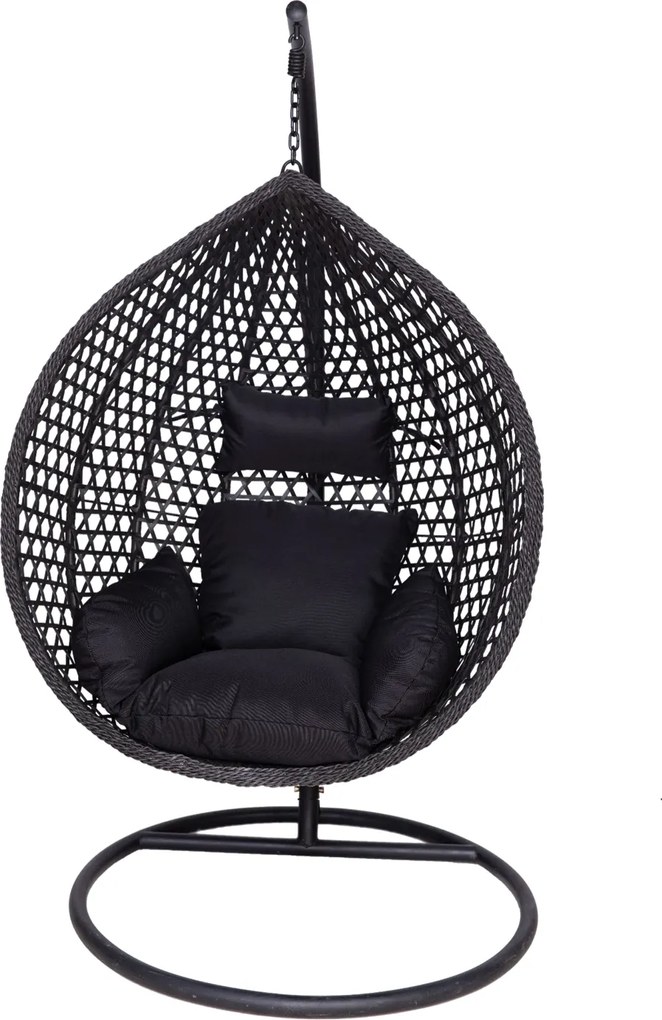 CH ČIERNA ZÁVESNÁ STOLIČKA, VANKÚŠ – ČIERNY, RÁM – ČIERNY 107 x 68 x 120 CM