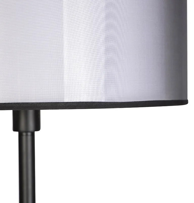 Dizajnová stojaca lampa čierna s čiernym a bielym tienidlom 47 cm - Simplo