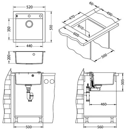 ALVEUS 1128395 - Kuchynský drez FORMIC 52x51 cm granit/biela