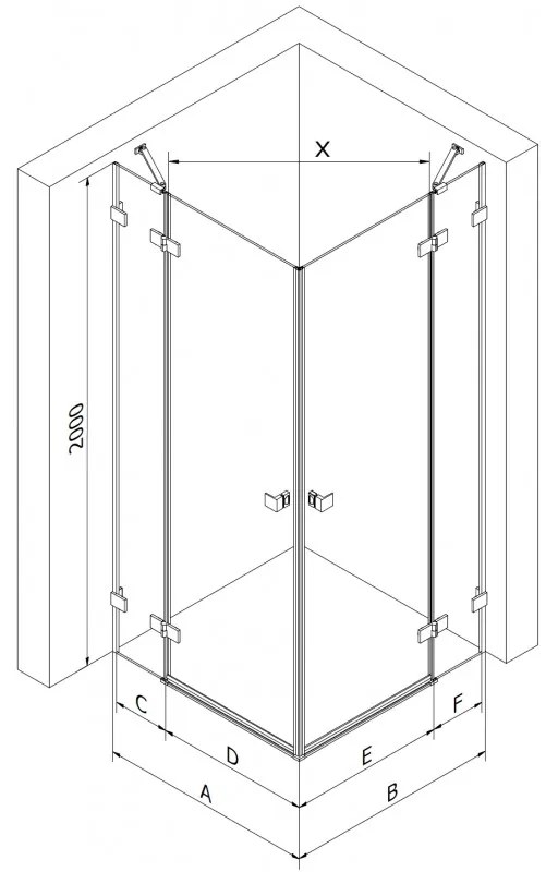 Mexen Lunar Duo, výklopný sprchový kút 115 x 75 cm, 8mm číre sklo, profil ružové zlato, 834-115L-075P-60-00